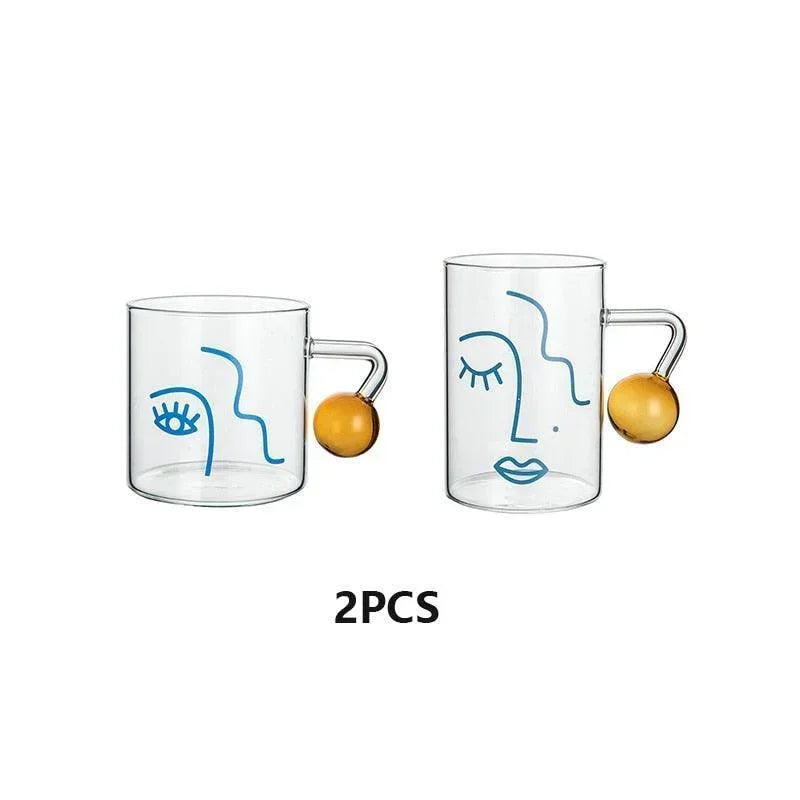 Copo de Vidro com Desenho de Rosto - STOA HOME DESIGN