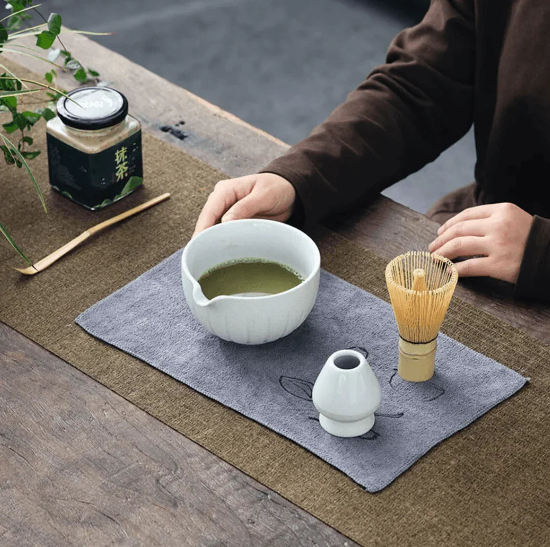 Kit de Matcha Cerâmica e Bambu Branco - STOA HOME DESIGN