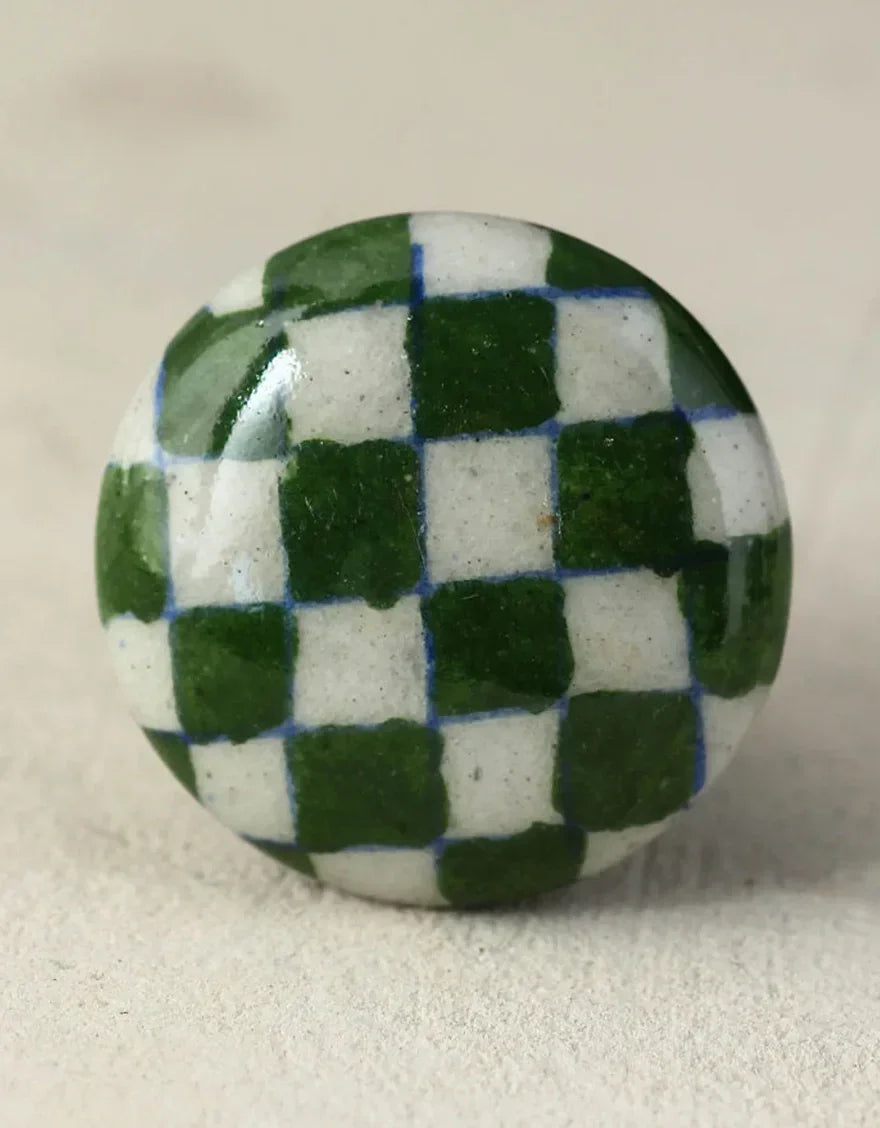 Puxador de Cerâmica Verde Xadrez - STOA HOME DESIGN