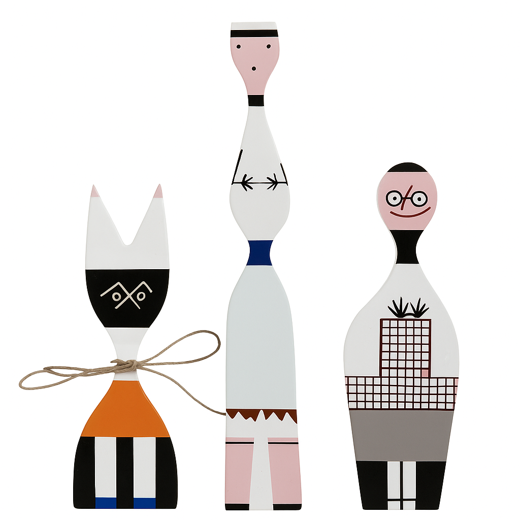 3 Esculturas Colecionáveis Kawaii em Madeira