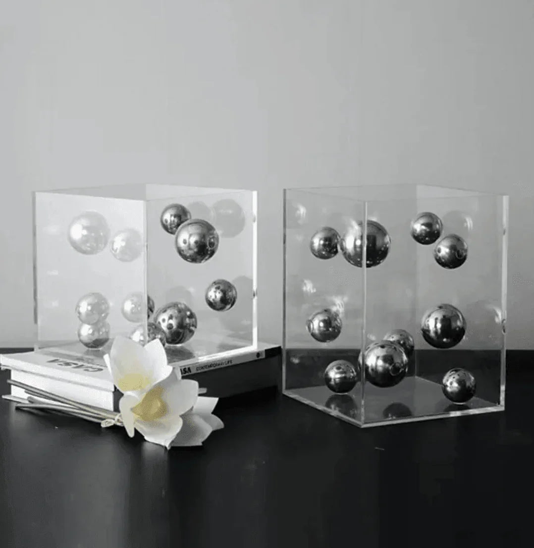 caixa-de-acrilico-transparente-com-esferas-de-metal-stoa-home-design-29510 - STOA DESIGN