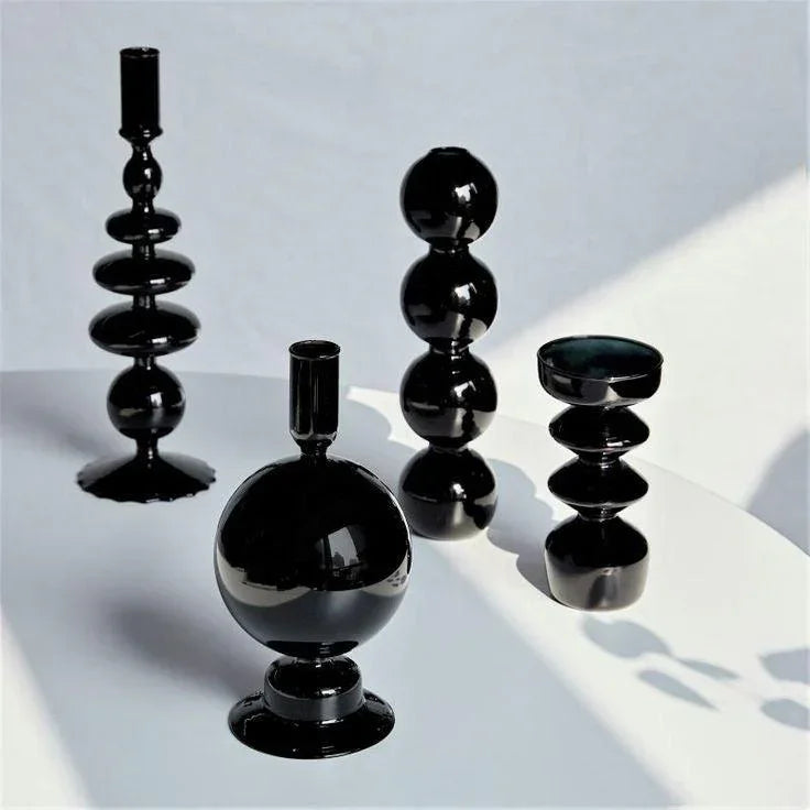 Candelabro Preto de Vidro para Vela - STOA HOME DESIGN
