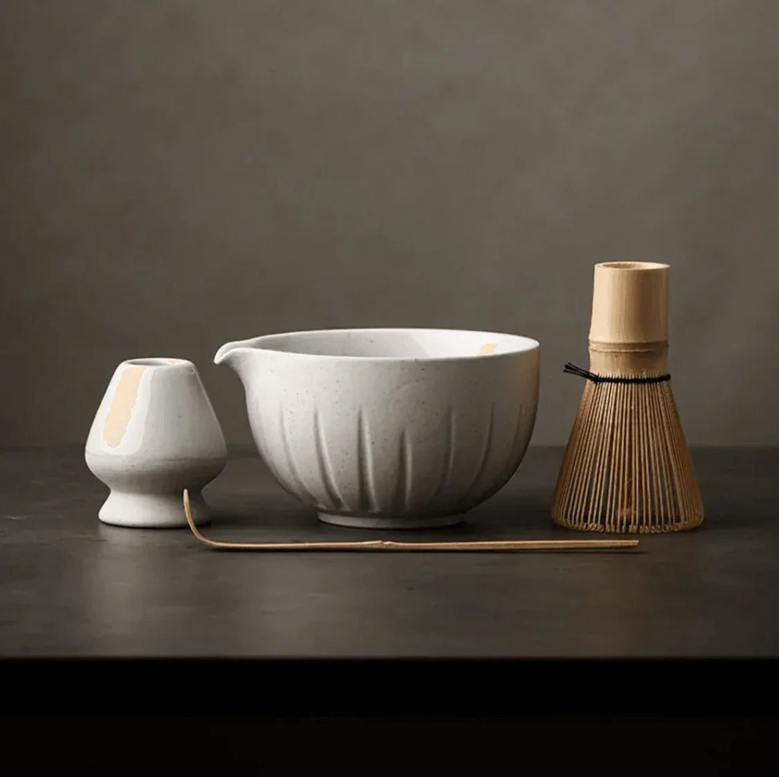 Kit de Matcha Cerâmica e Bambu Branco - STOA HOME DESIGN