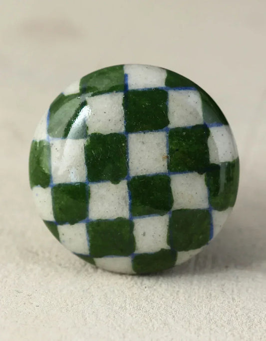 Puxador de Cerâmica Verde Xadrez - STOA HOME DESIGN