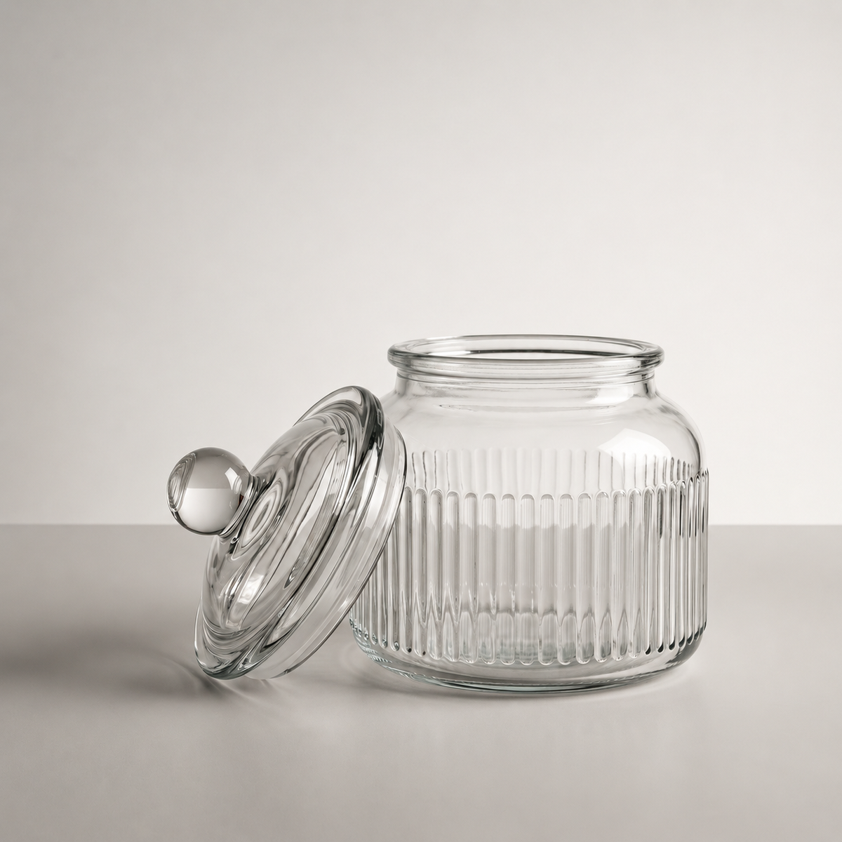 Kit 3 Potes Herméticos de Vidro Canelado · 900 ml, 1,3 L e 1,6 L